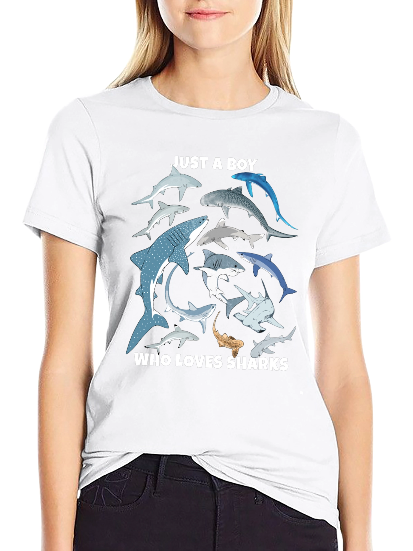 Shark Lover Boys Graphic T-Shirt - Black