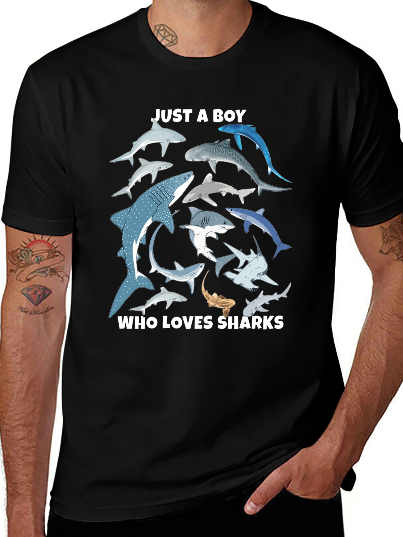 Shark Lover Boys Graphic T-Shirt - Black