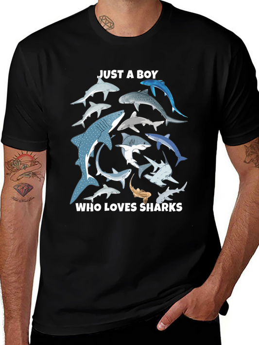 Shark Lover Boys Graphic T-Shirt - Black