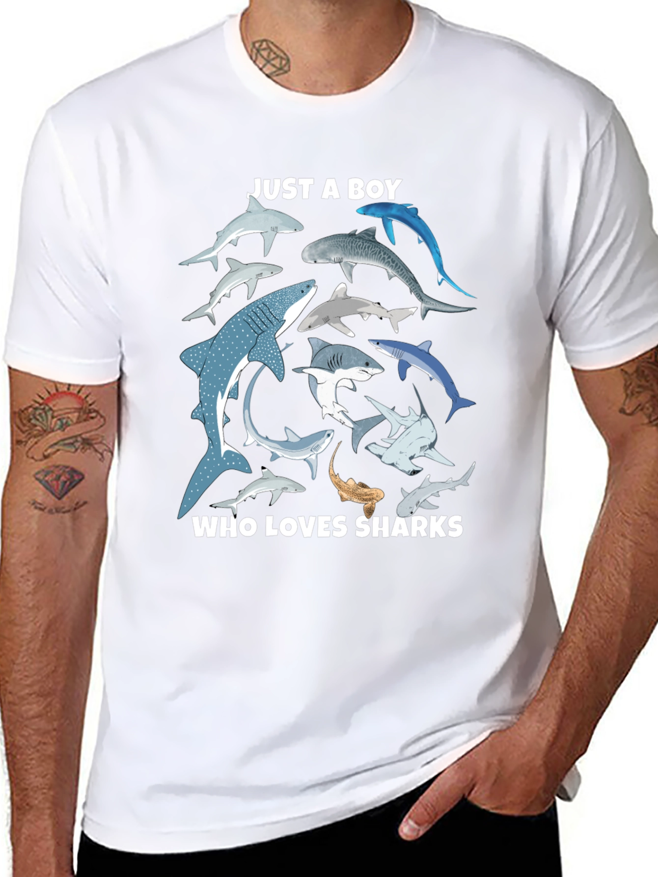 Shark Lover Boys Graphic T-Shirt - Black
