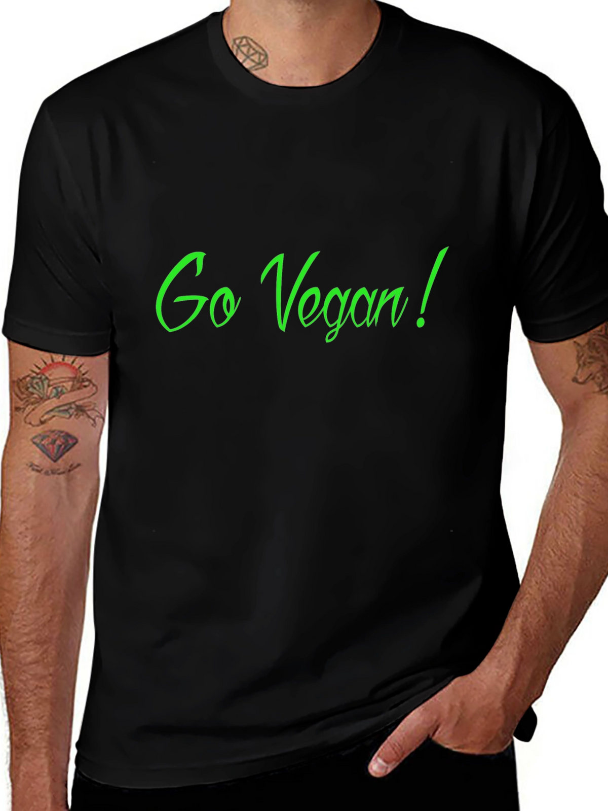 Go Vegan! Black Crew Neck Graphic Tee