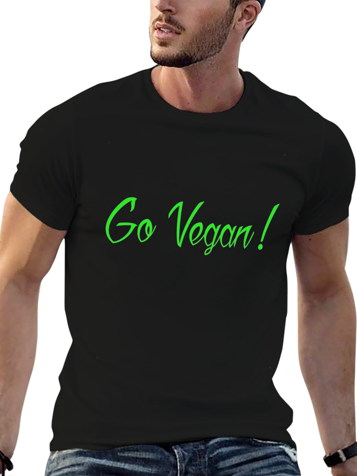 Go Vegan! Black Crew Neck Graphic Tee