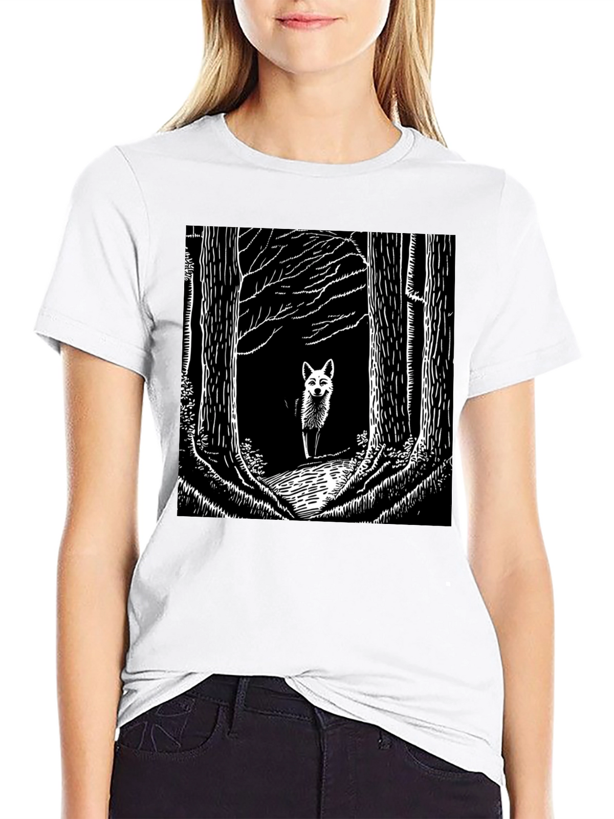 Fox in Woods Black T-Shirt