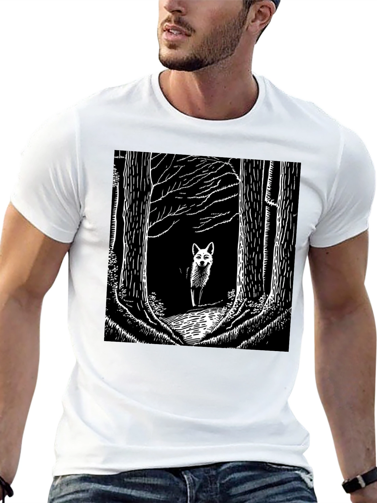Fox in Woods Black T-Shirt