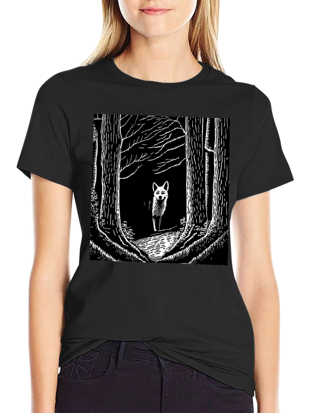 Fox in Woods Black T-Shirt