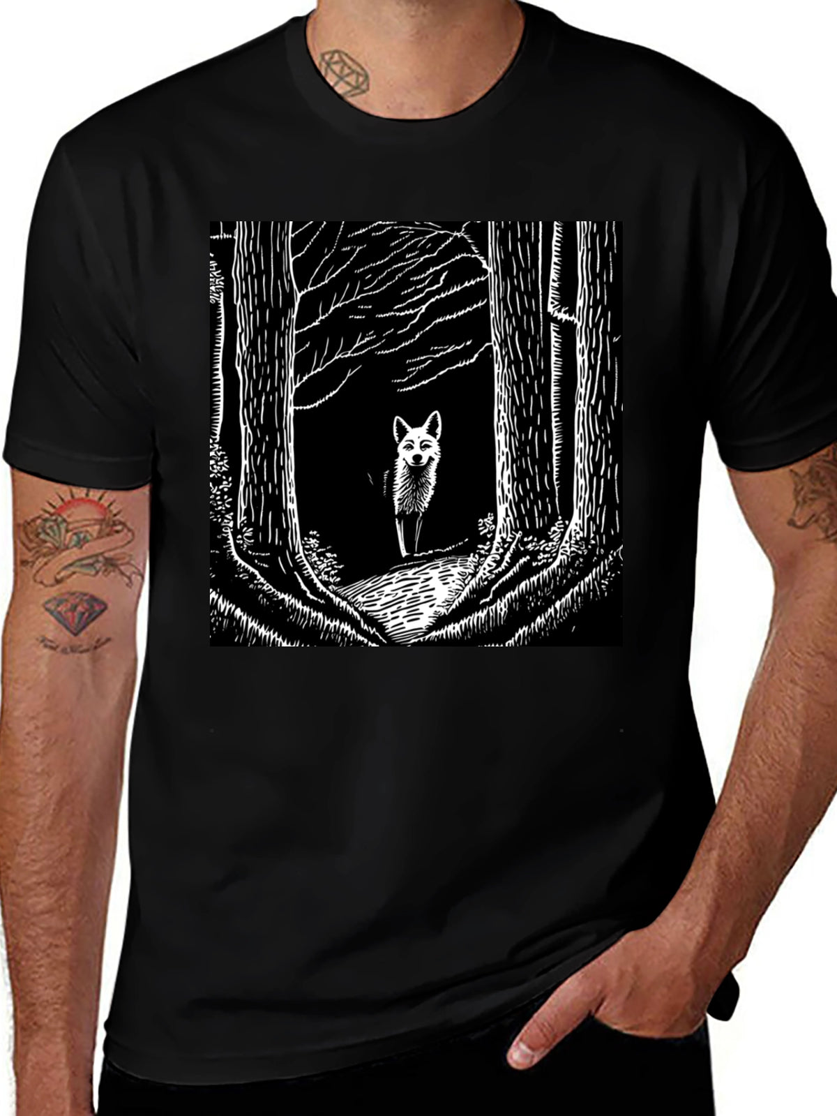 Fox in Woods Black T-Shirt