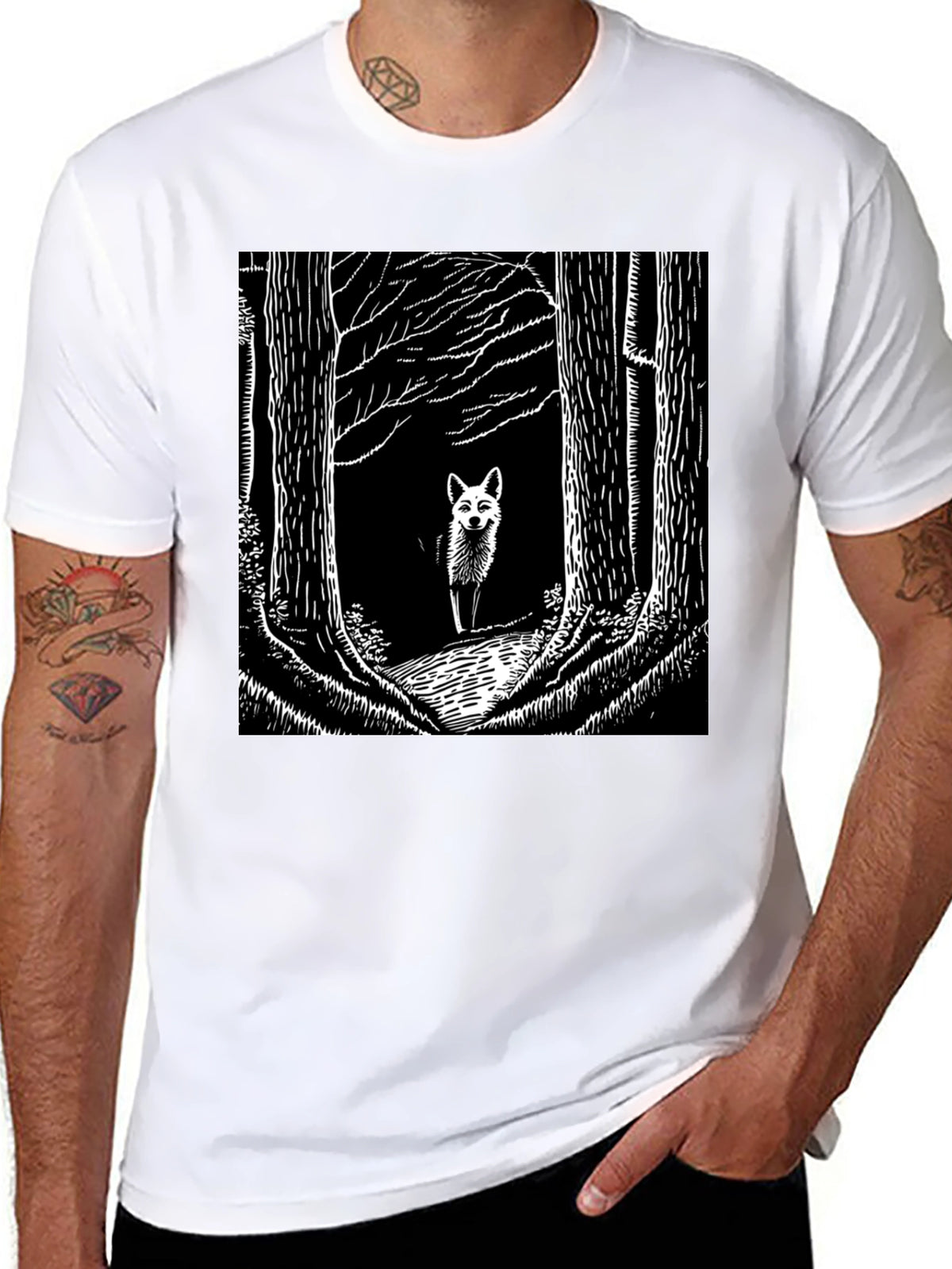 Fox in Woods Black T-Shirt
