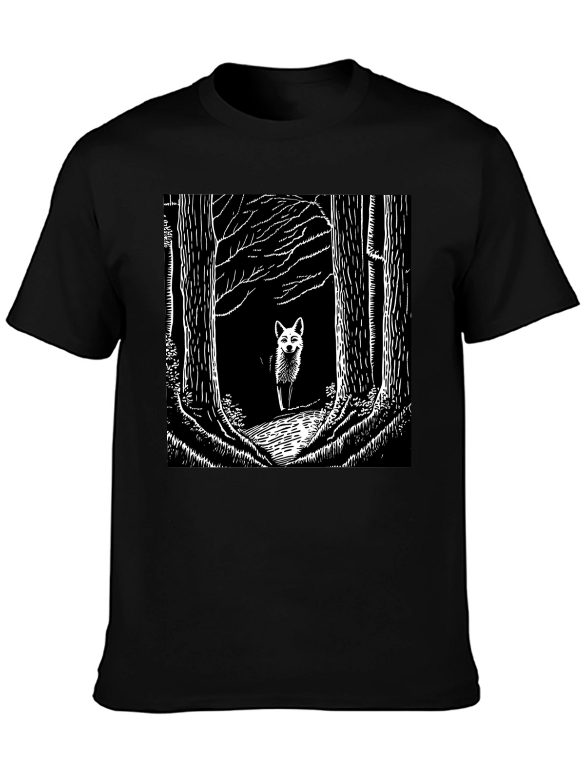 Fox in Woods Black T-Shirt
