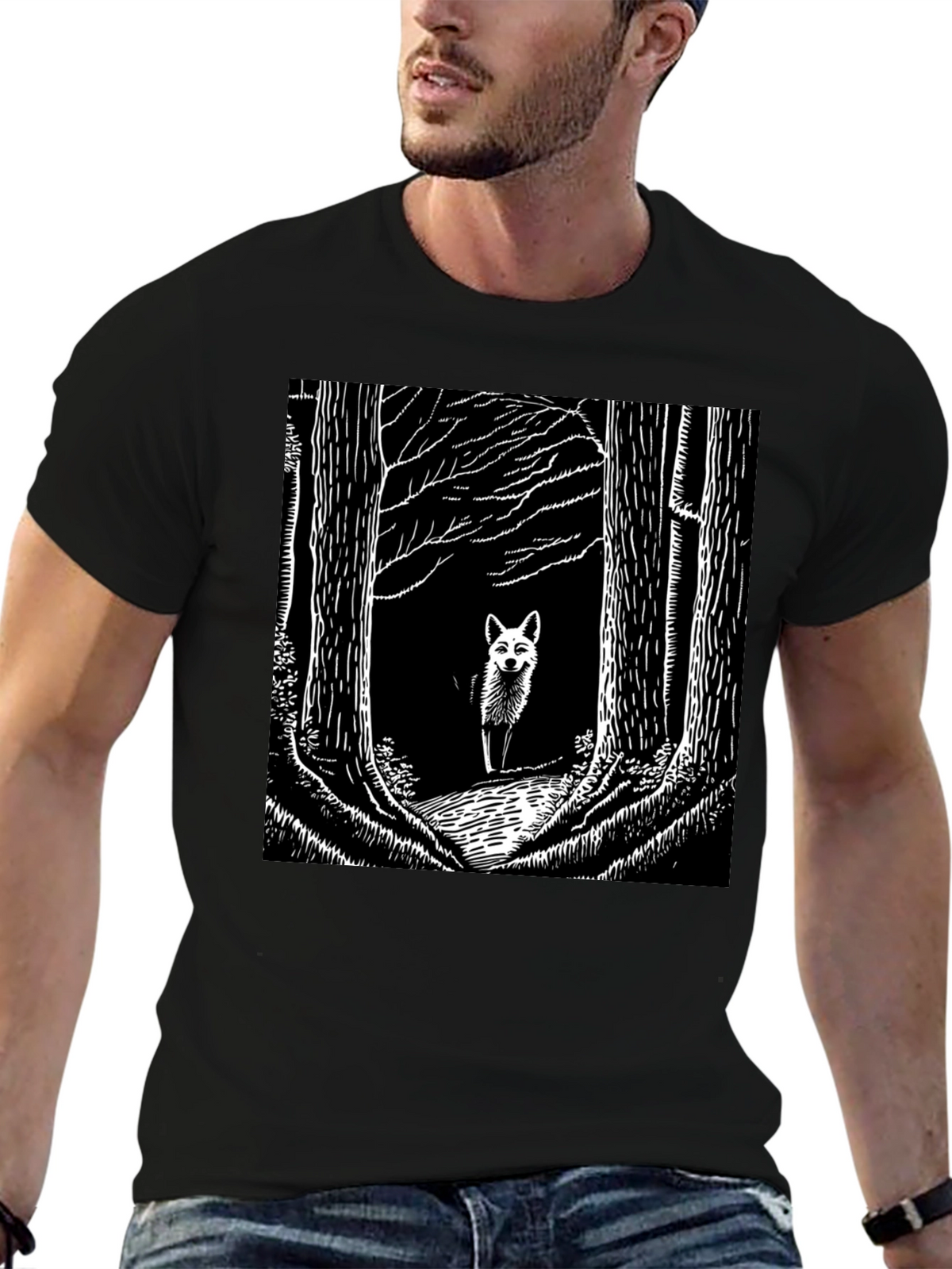 Fox in Woods Black T-Shirt