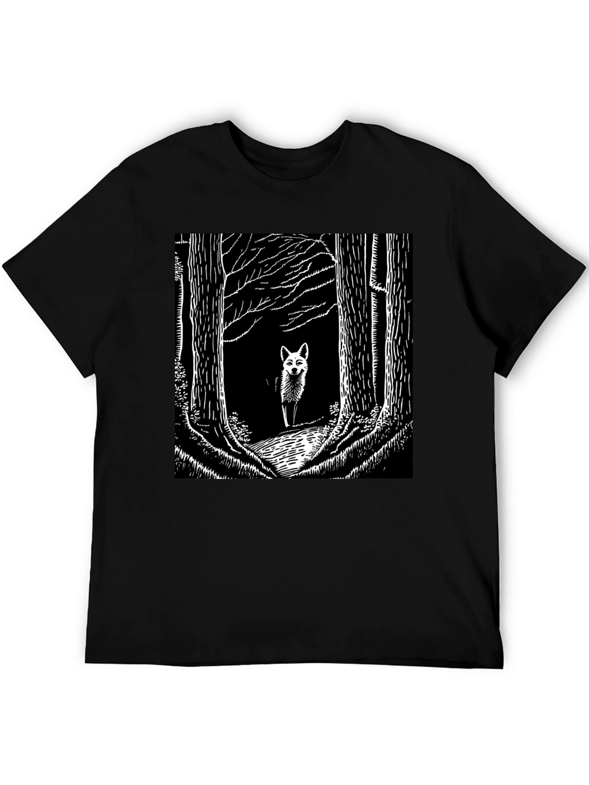 Fox in Woods Black T-Shirt