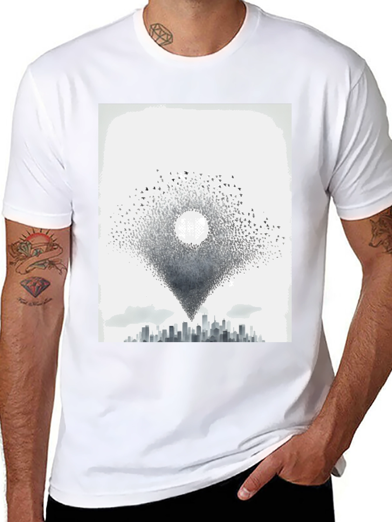 Abstract Bird City T-Shirt - Artistic Design