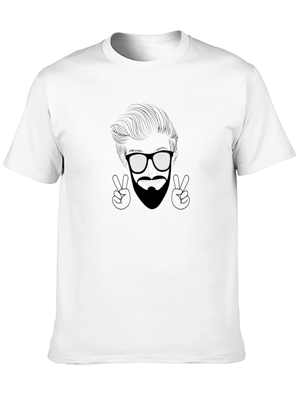 Cool Graphic Tee - Bearded Face & Peace Signs