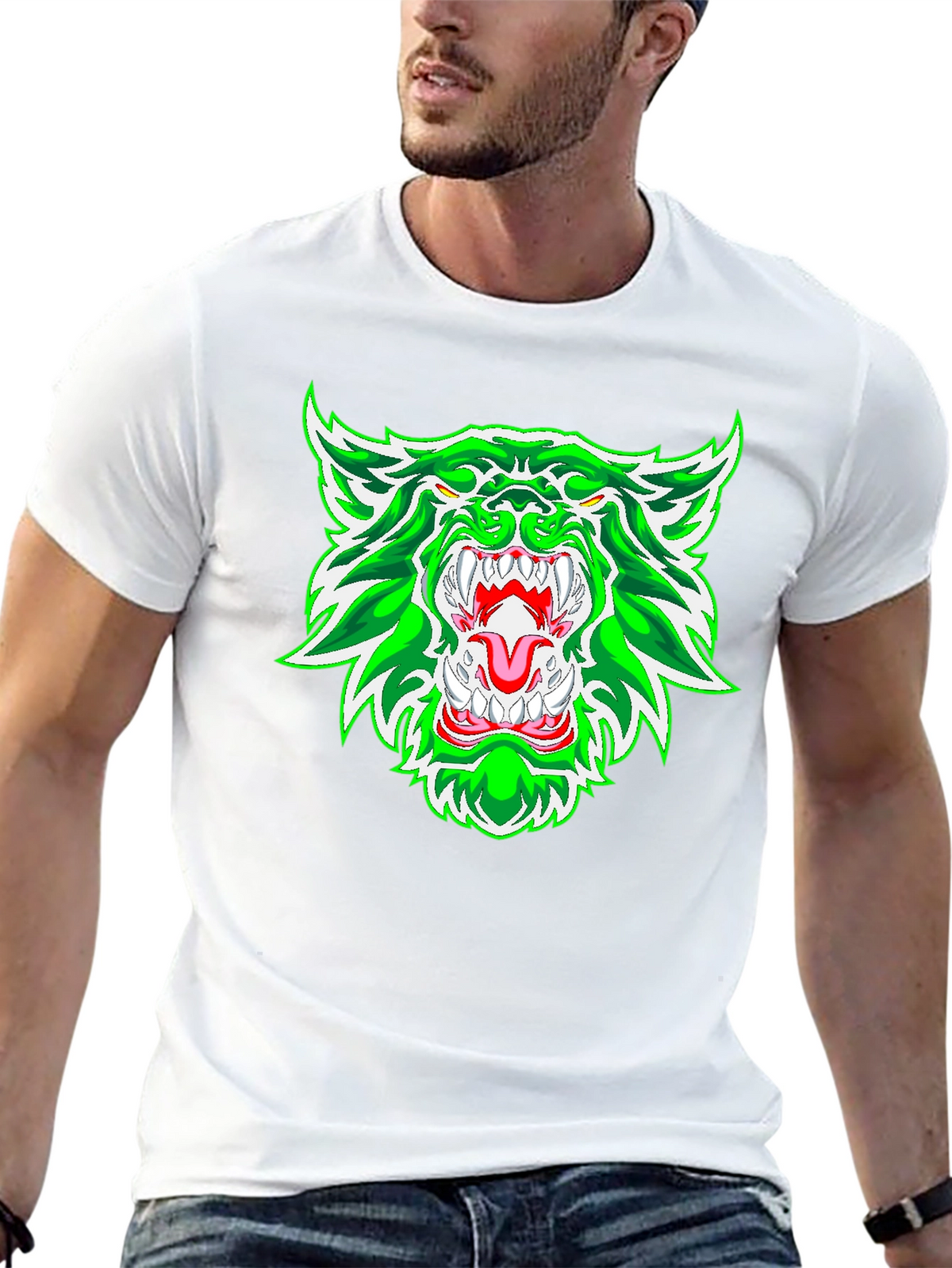 Green Rage Wolf Graphic Print Tee