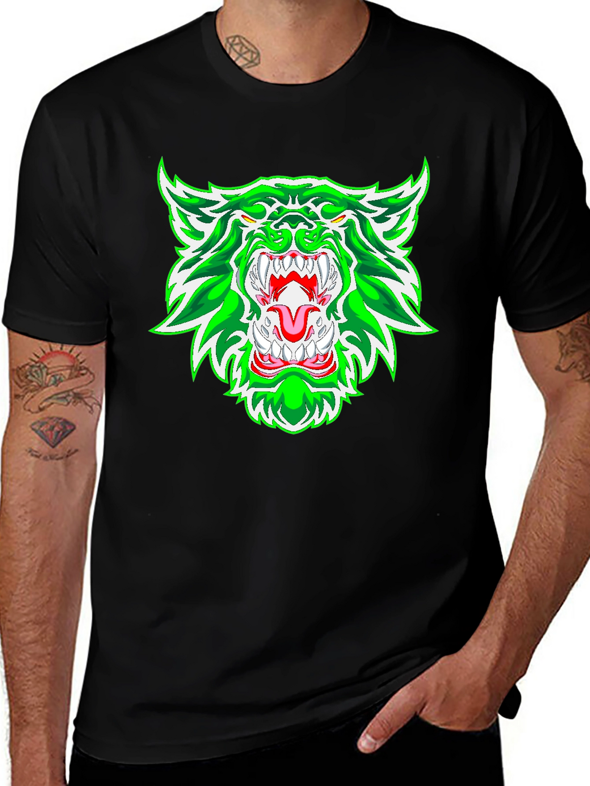 Green Rage Wolf Graphic Print Tee