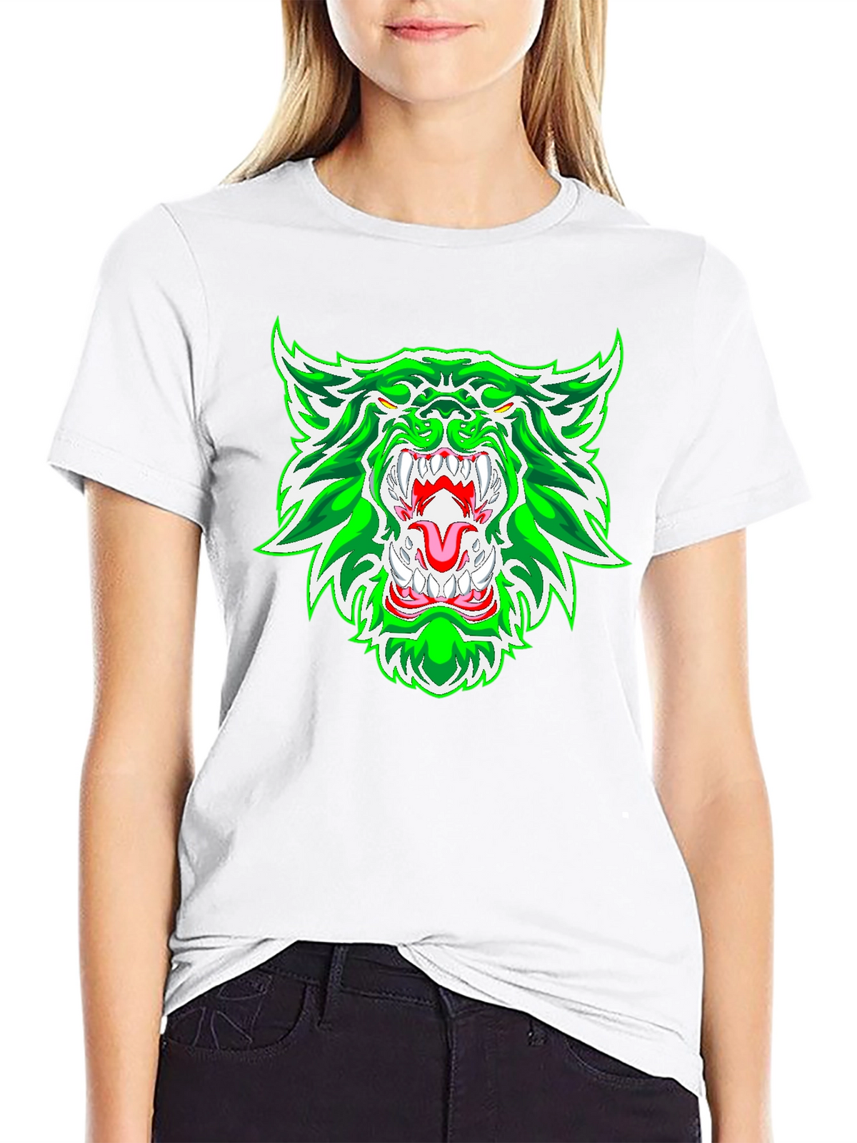 Green Rage Wolf Graphic Print Tee