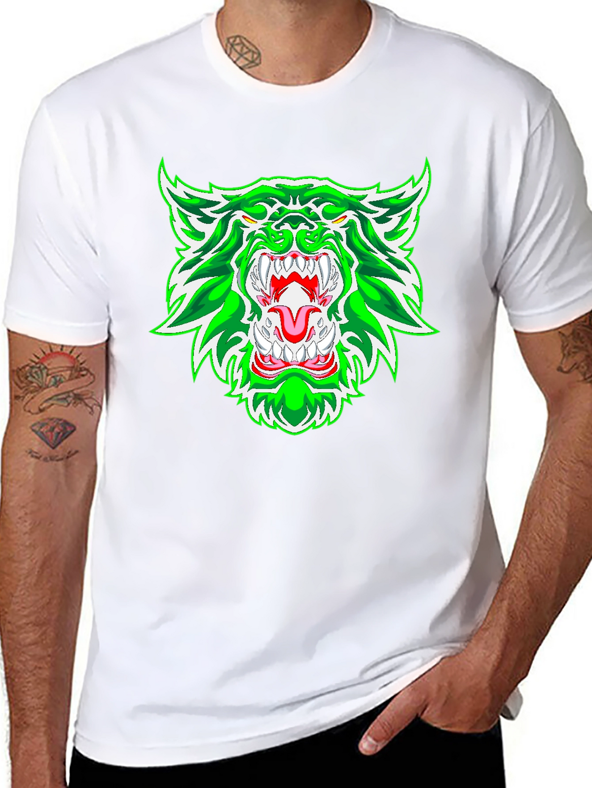 Green Rage Wolf Graphic Print Tee