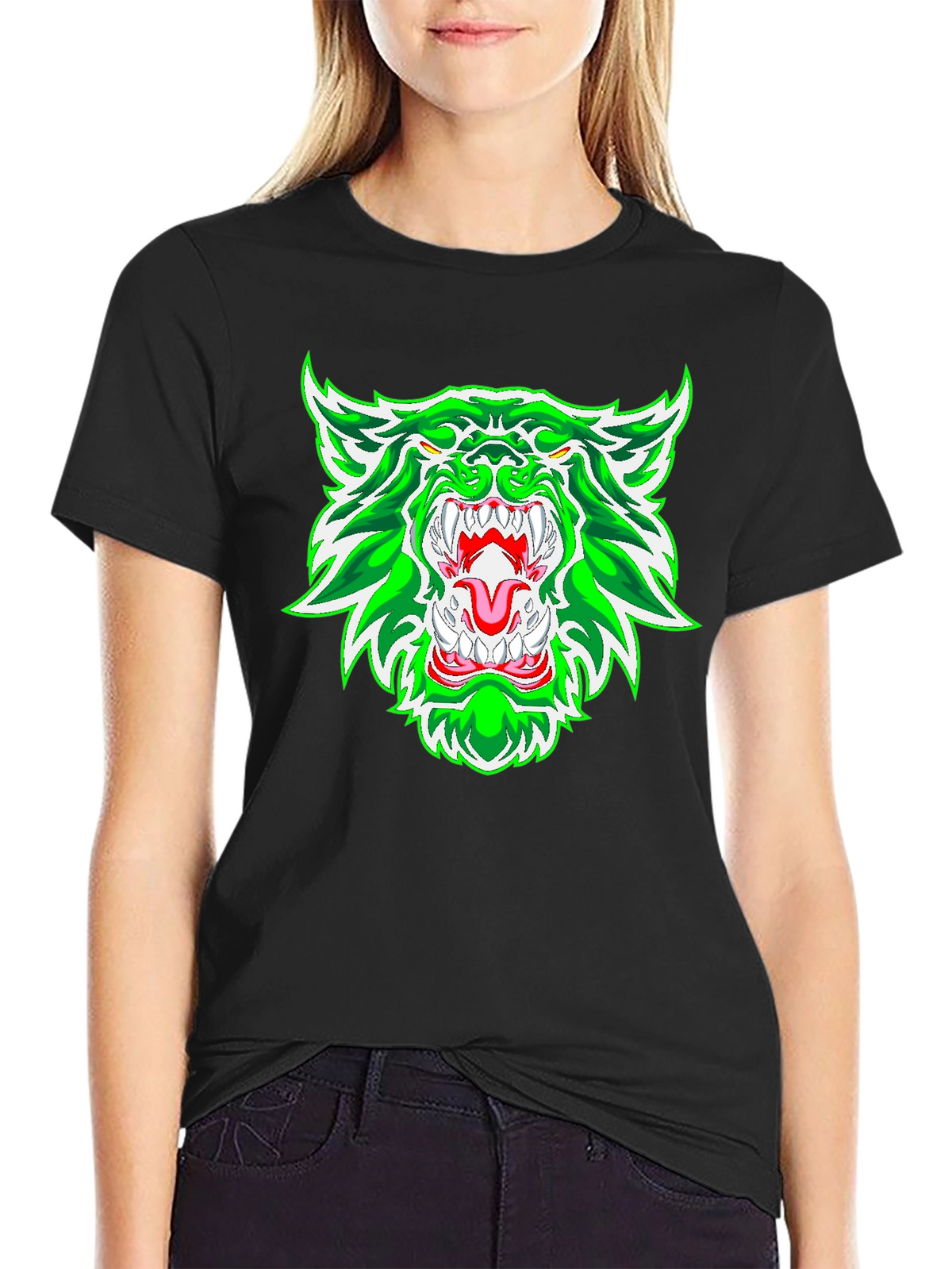 Green Rage Wolf Graphic Print Tee