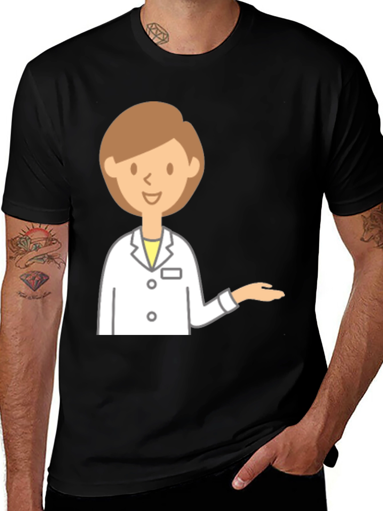 Doctor Cartoon Graphic Black T-Shirt