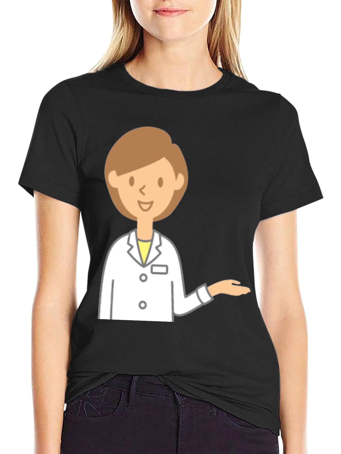Doctor Cartoon Graphic Black T-Shirt