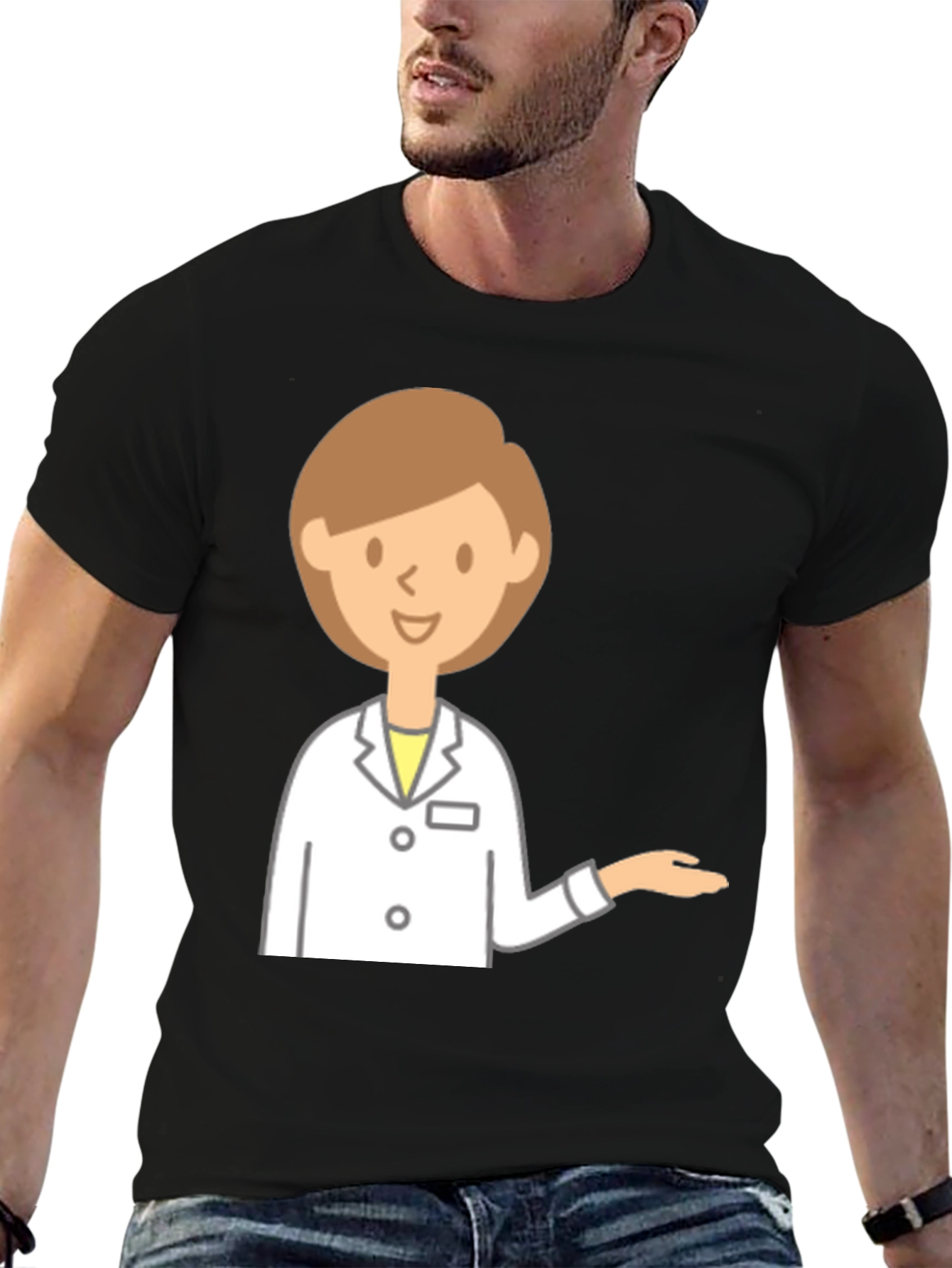 Doctor Cartoon Graphic Black T-Shirt