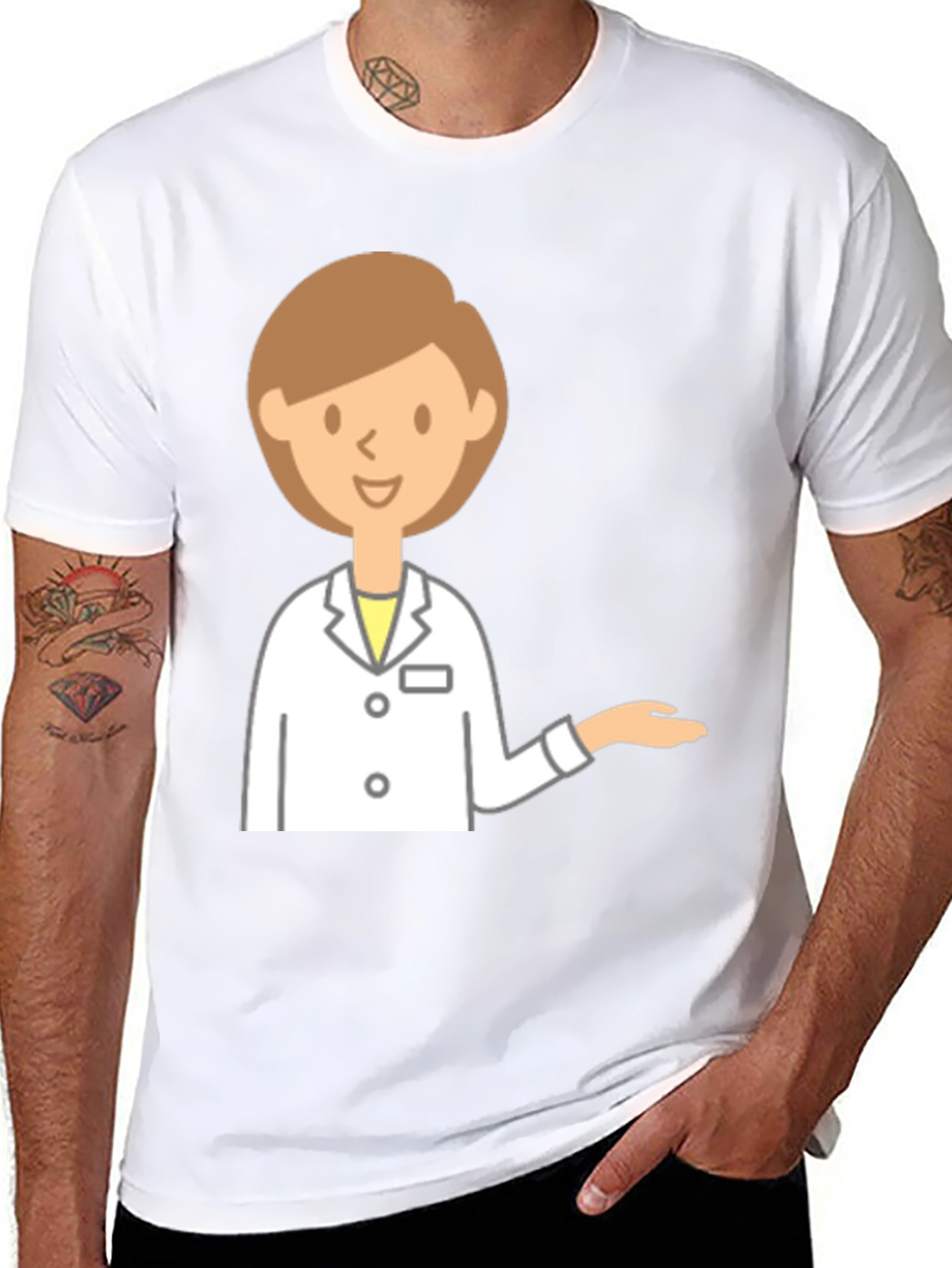 Doctor Cartoon Graphic Black T-Shirt