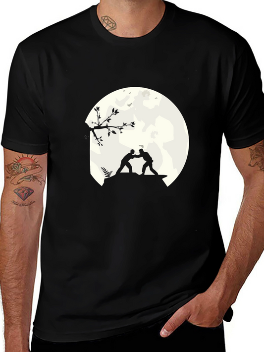 Mens Black T-Shirt with Wrestling Silhouette