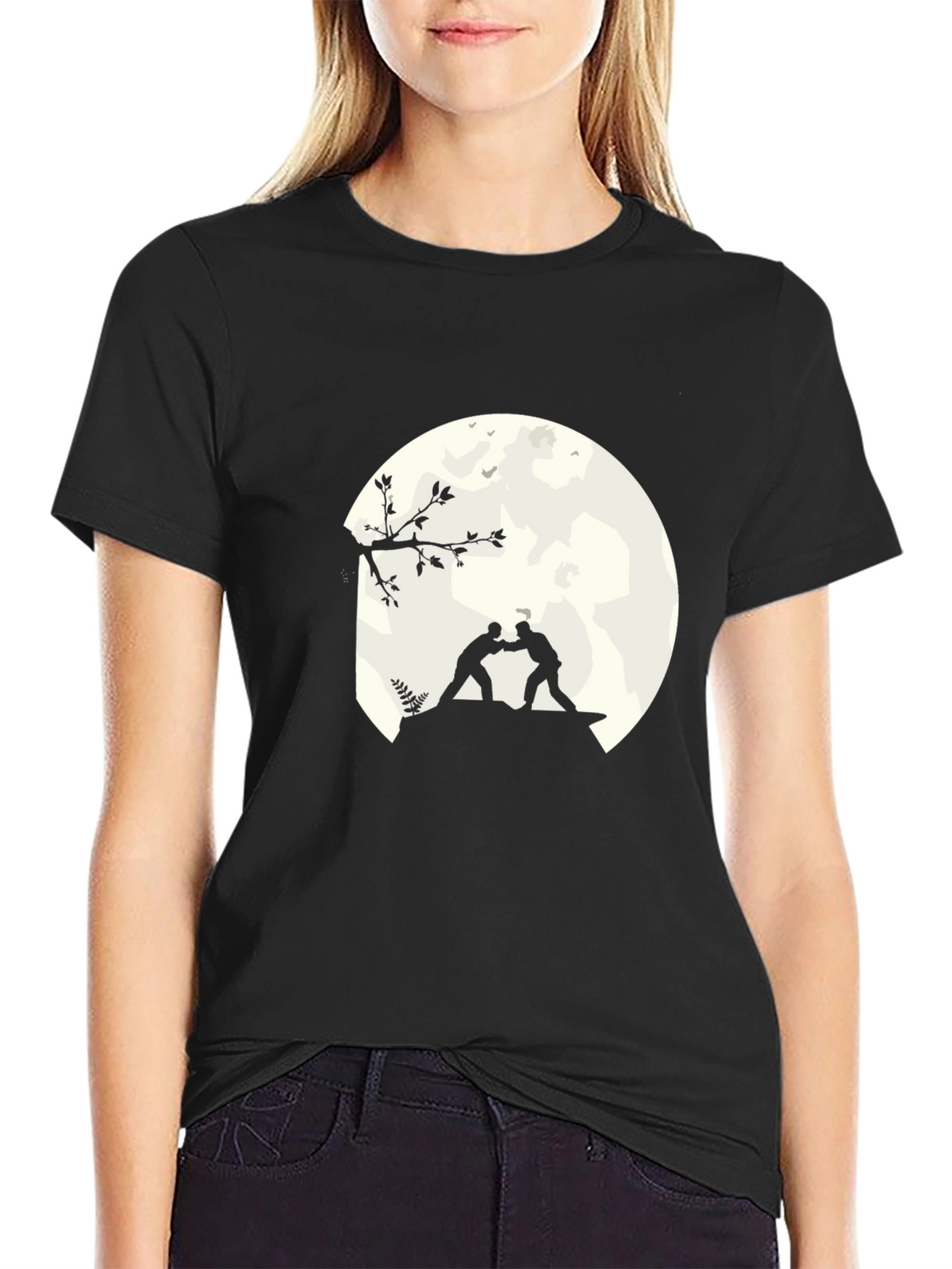 Mens Black T-Shirt with Wrestling Silhouette