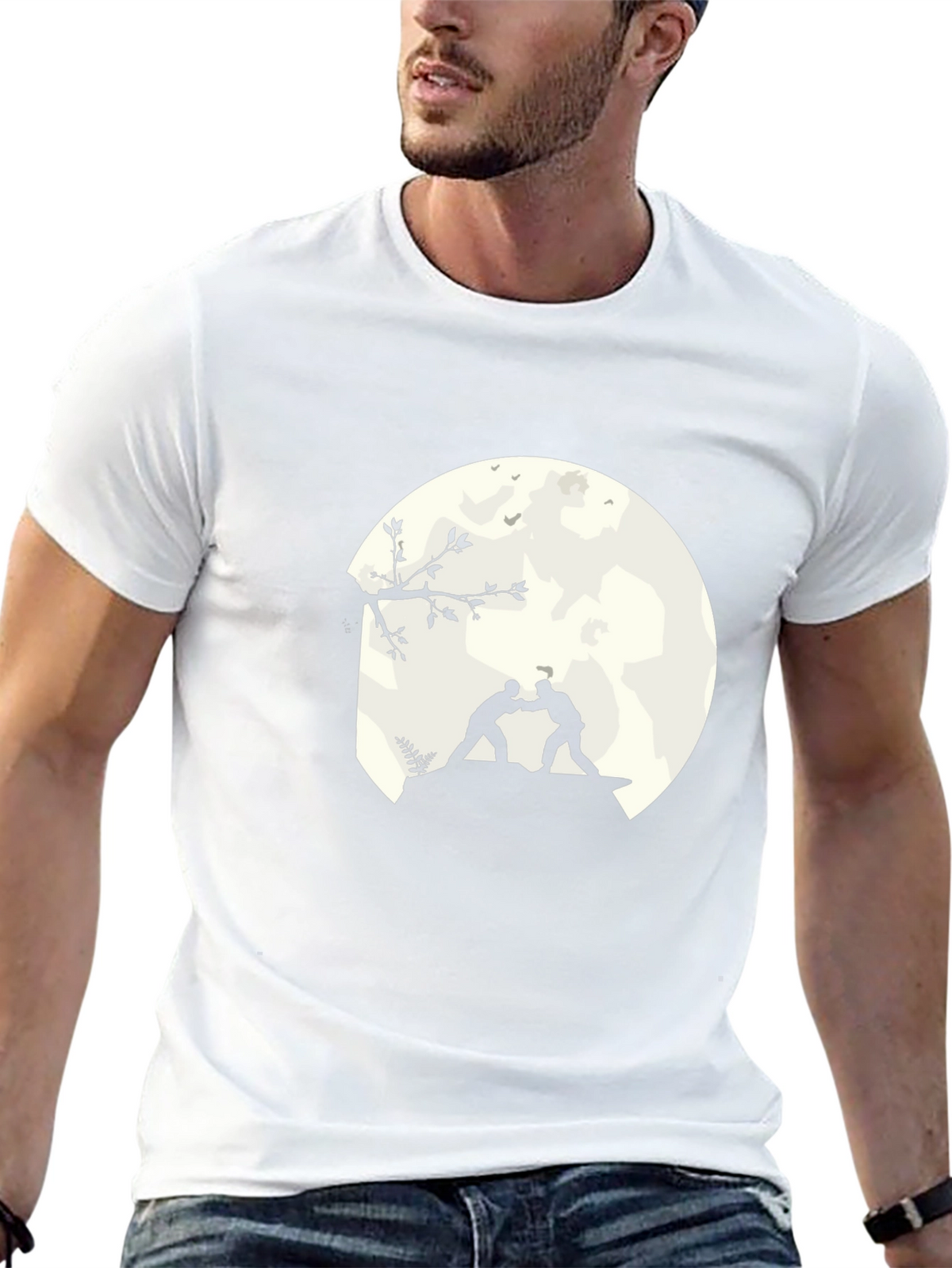 Mens Black T-Shirt with Wrestling Silhouette