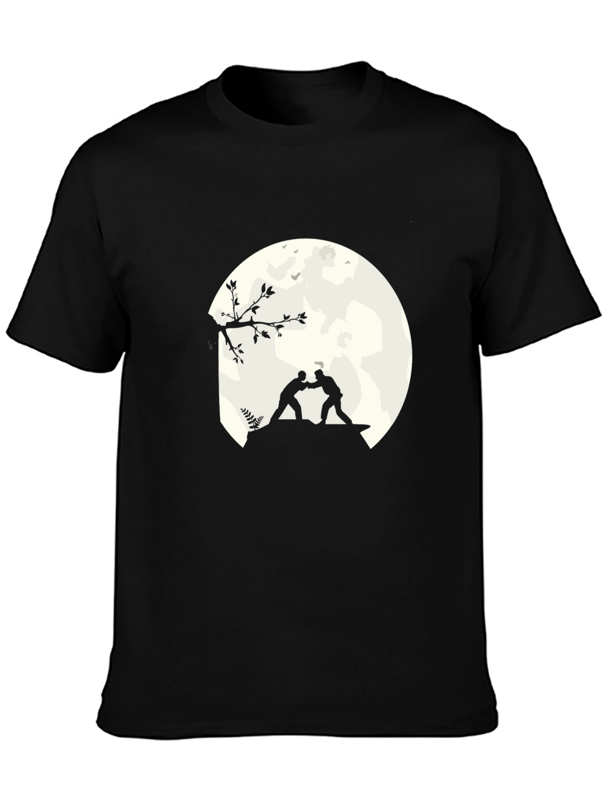 Mens Black T-Shirt with Wrestling Silhouette