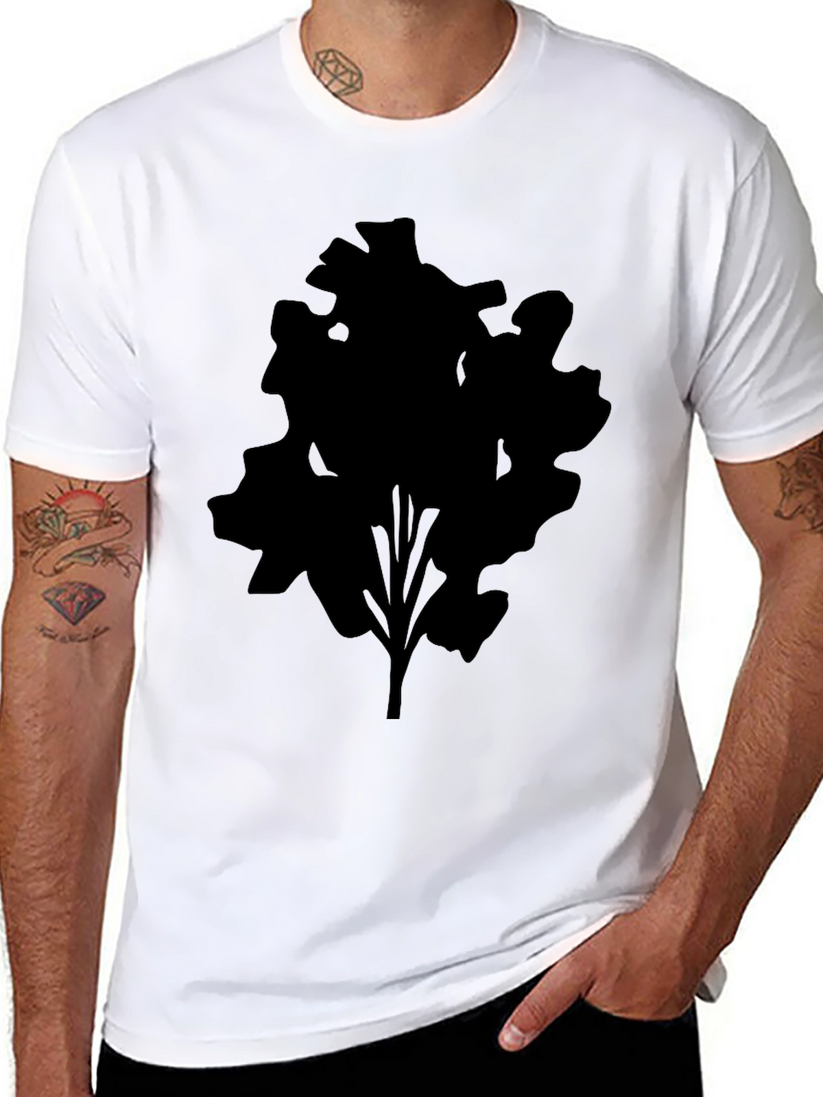 Mens Black T-Shirt with Abstract Tree Silhouette Design