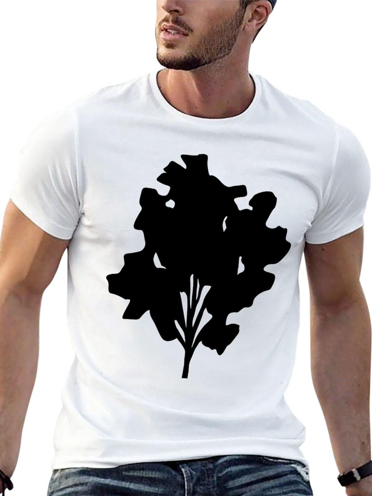 Mens Black T-Shirt with Abstract Tree Silhouette Design