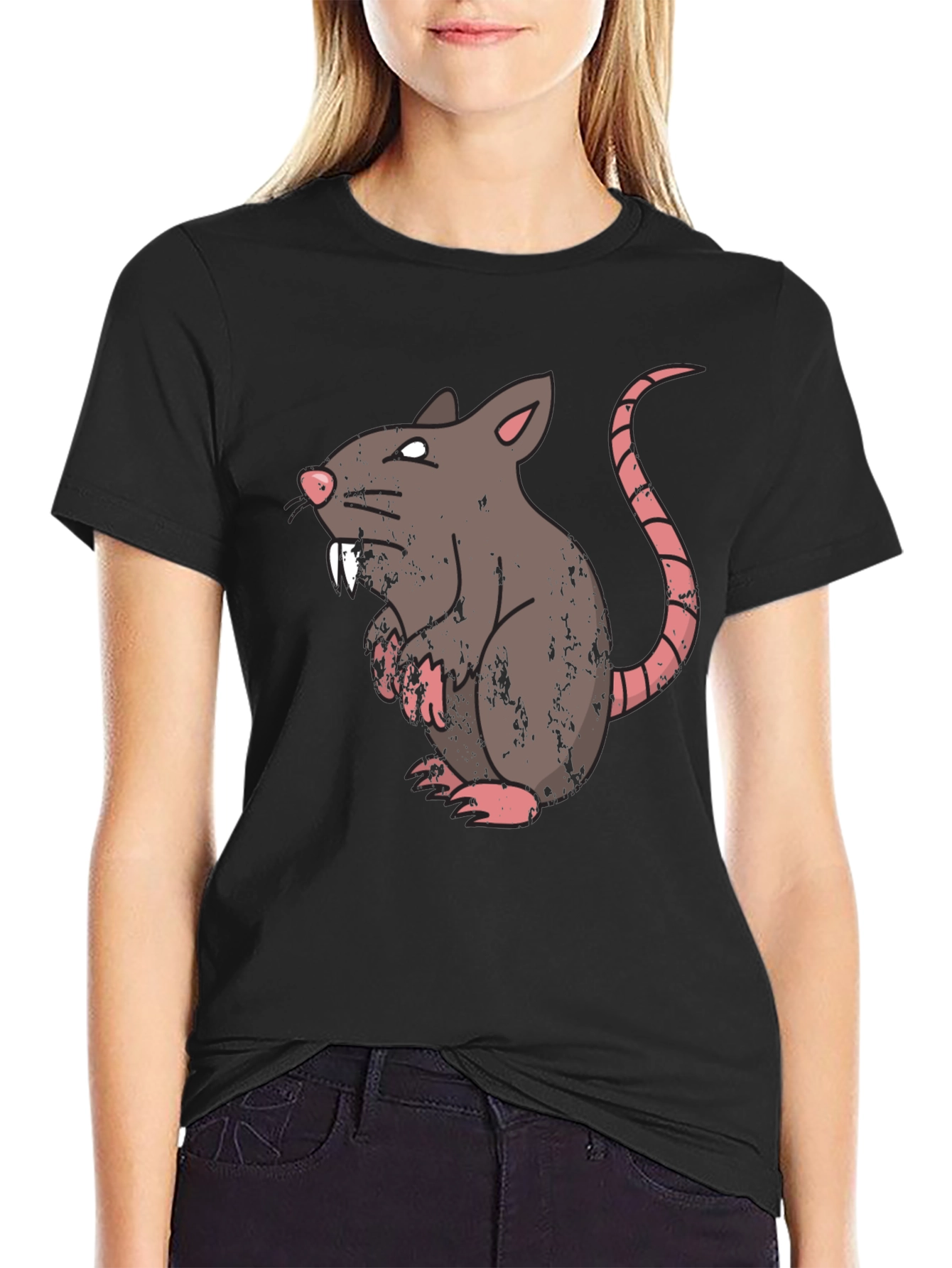 Rat Graphic T-Shirt - Mens Black Crew Neck Tee