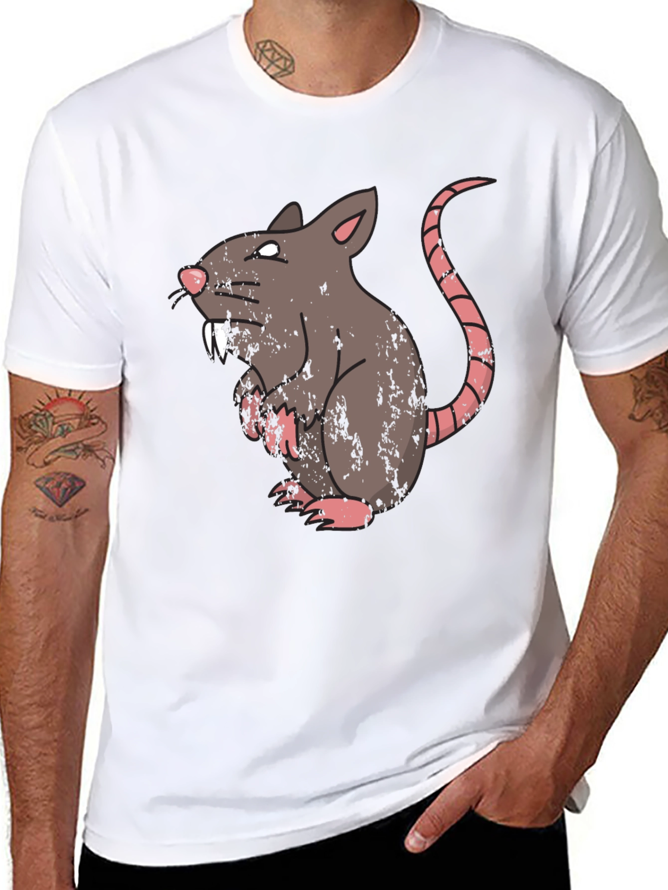 Rat Graphic T-Shirt - Mens Black Crew Neck Tee