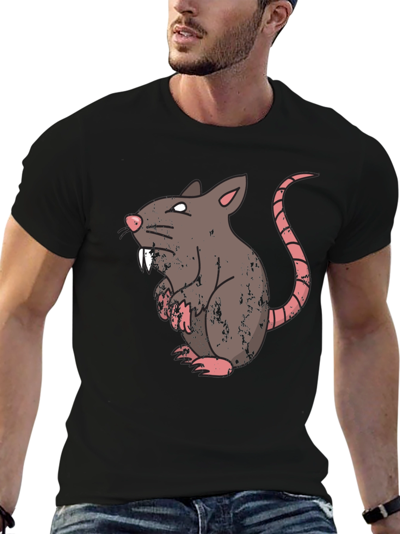 Rat Graphic T-Shirt - Mens Black Crew Neck Tee
