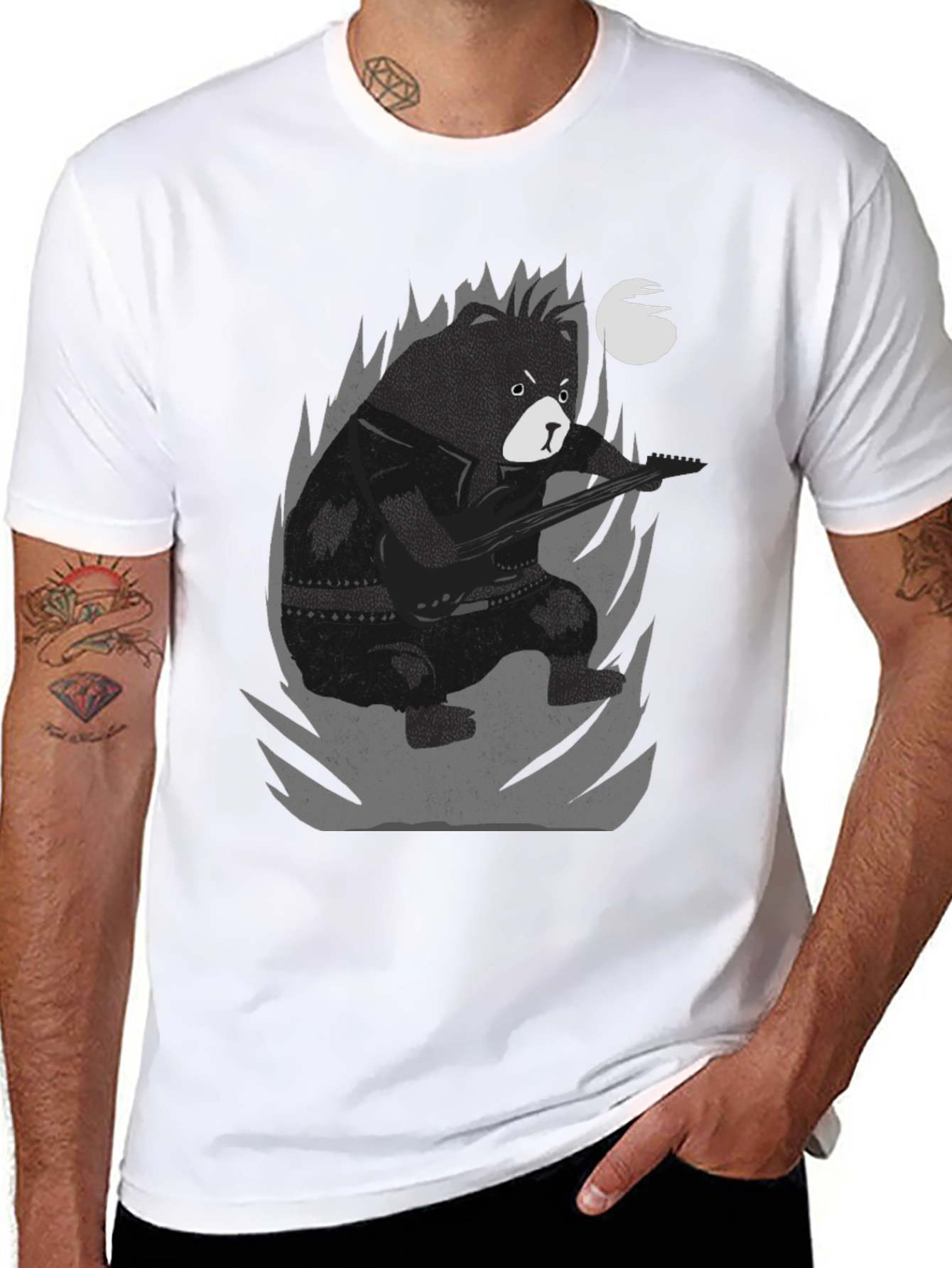 Bear Guitarist Graphic Tee - Black
