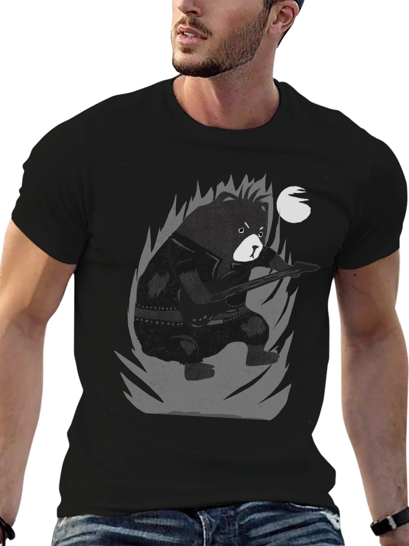 Bear Guitarist Graphic Tee - Black