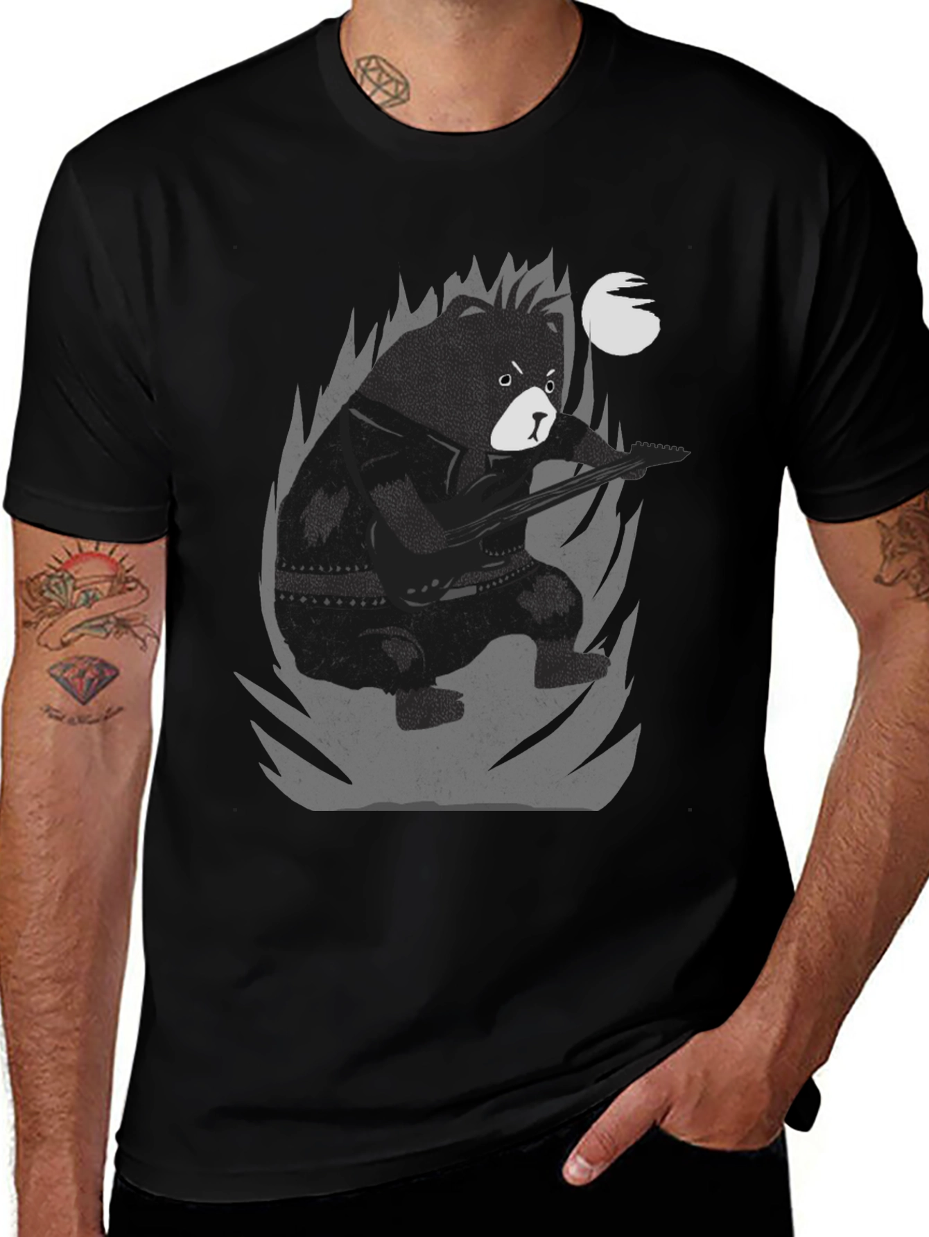 Bear Guitarist Graphic Tee - Black