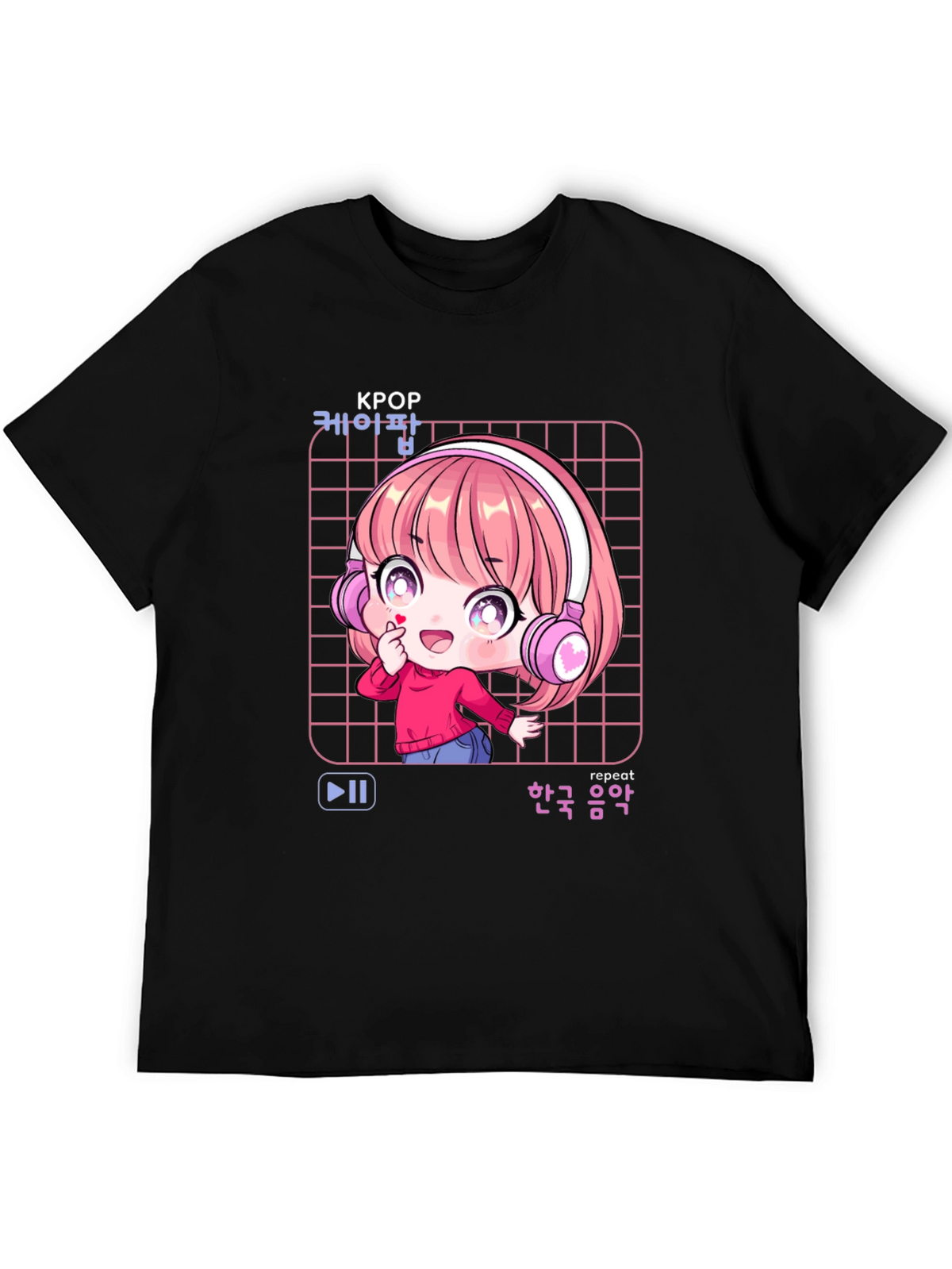 K-Pop Anime Girl Black T-Shirt