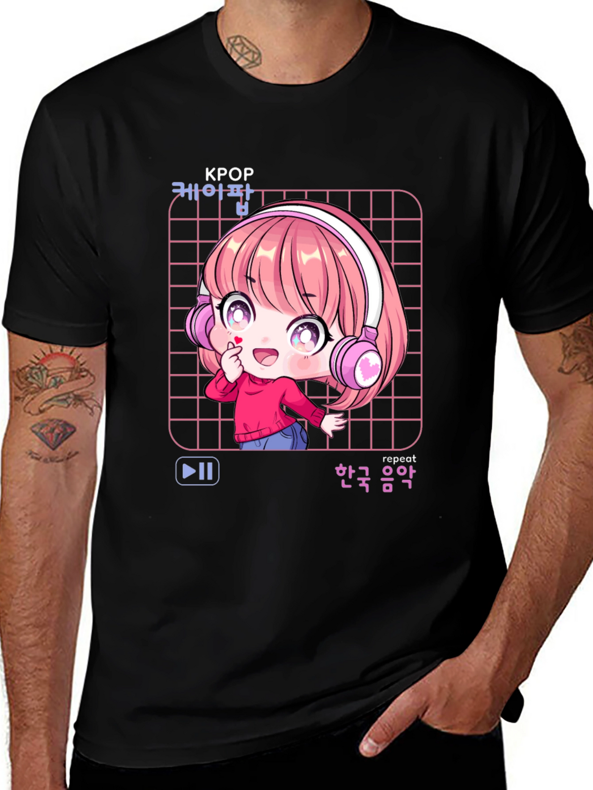 K-Pop Anime Girl Black T-Shirt