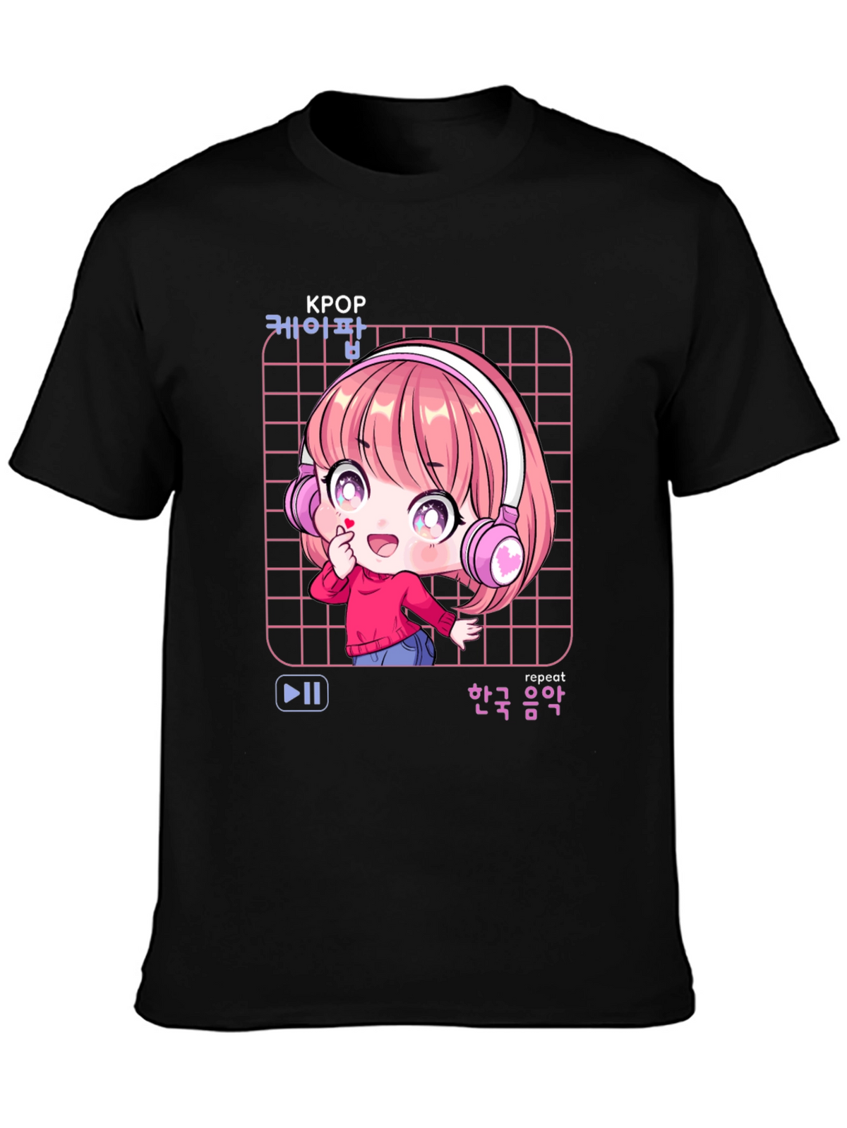 K-Pop Anime Girl Black T-Shirt