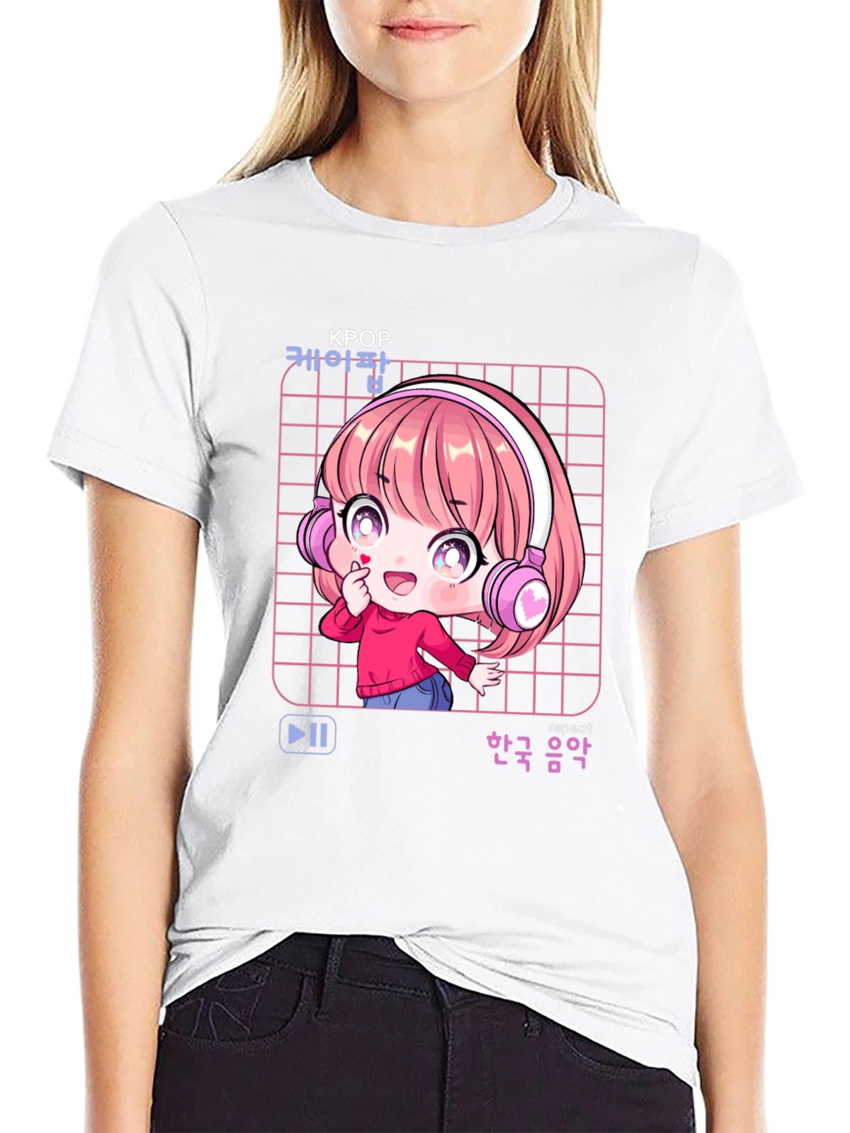 K-Pop Anime Girl Black T-Shirt