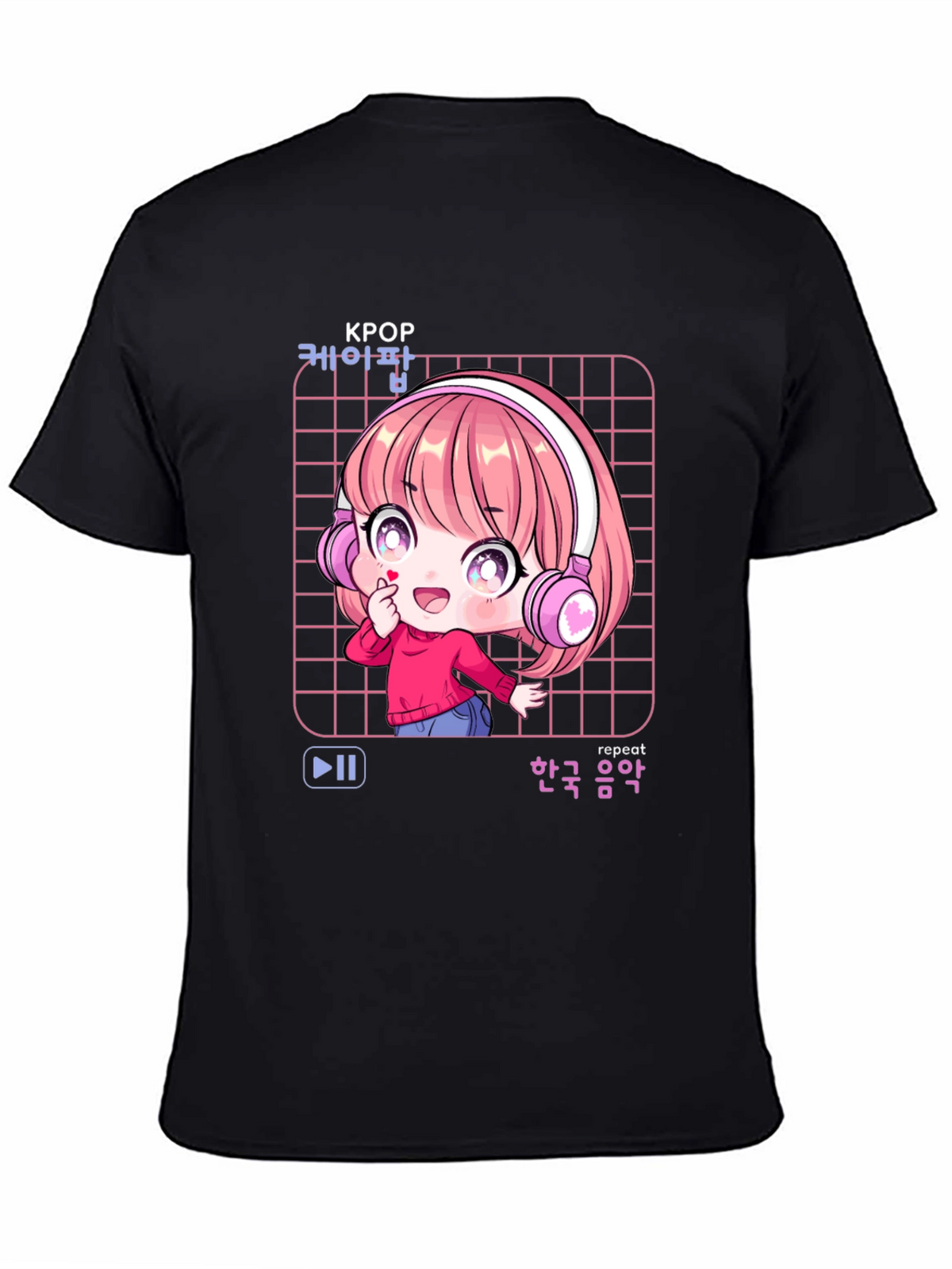 K-Pop Anime Girl Black T-Shirt