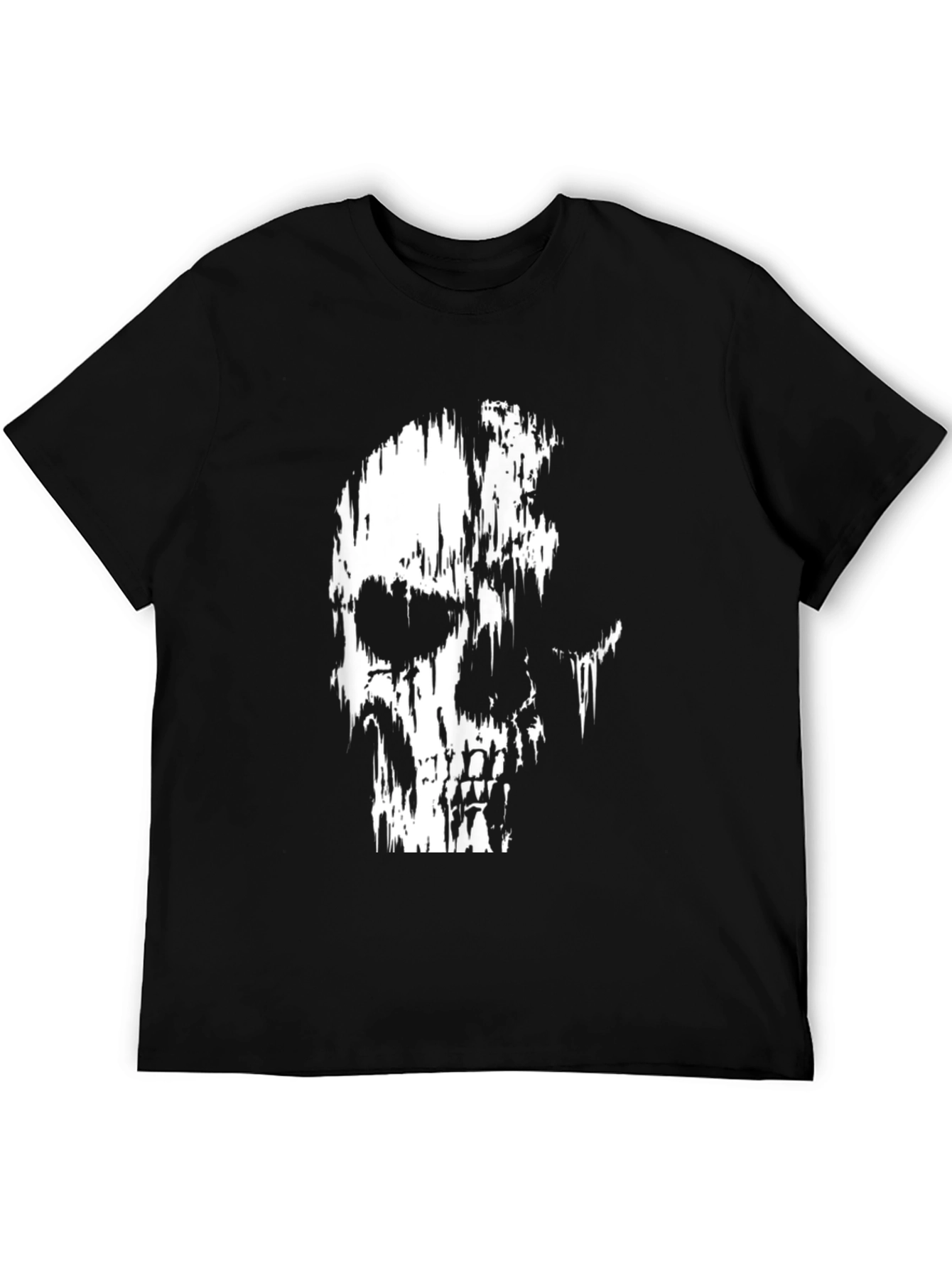 Distressed Skull Graphic Print Black T-Shirt