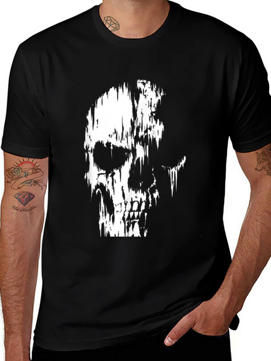 Distressed Skull Graphic Print Black T-Shirt