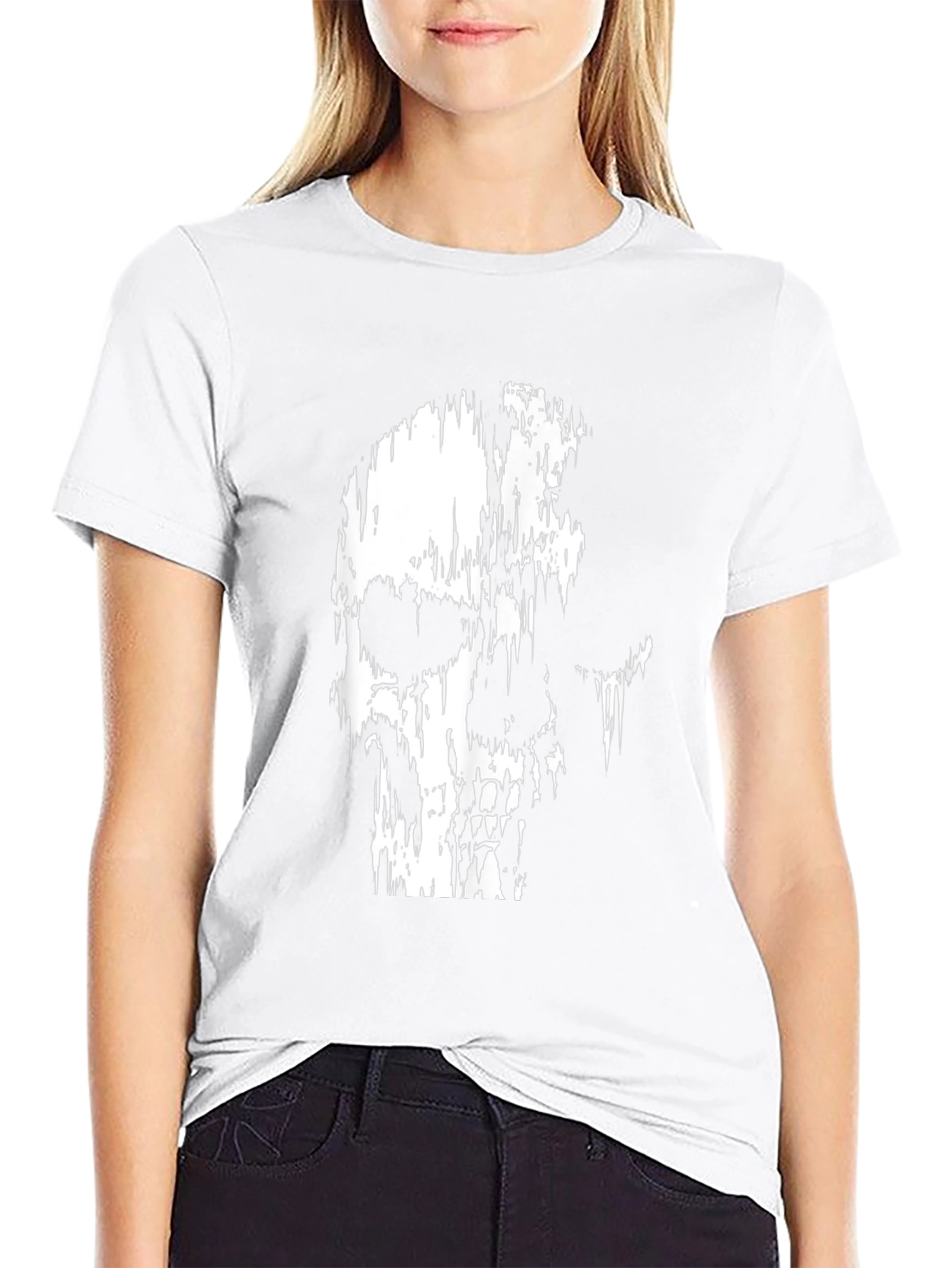 Distressed Skull Graphic Print Black T-Shirt