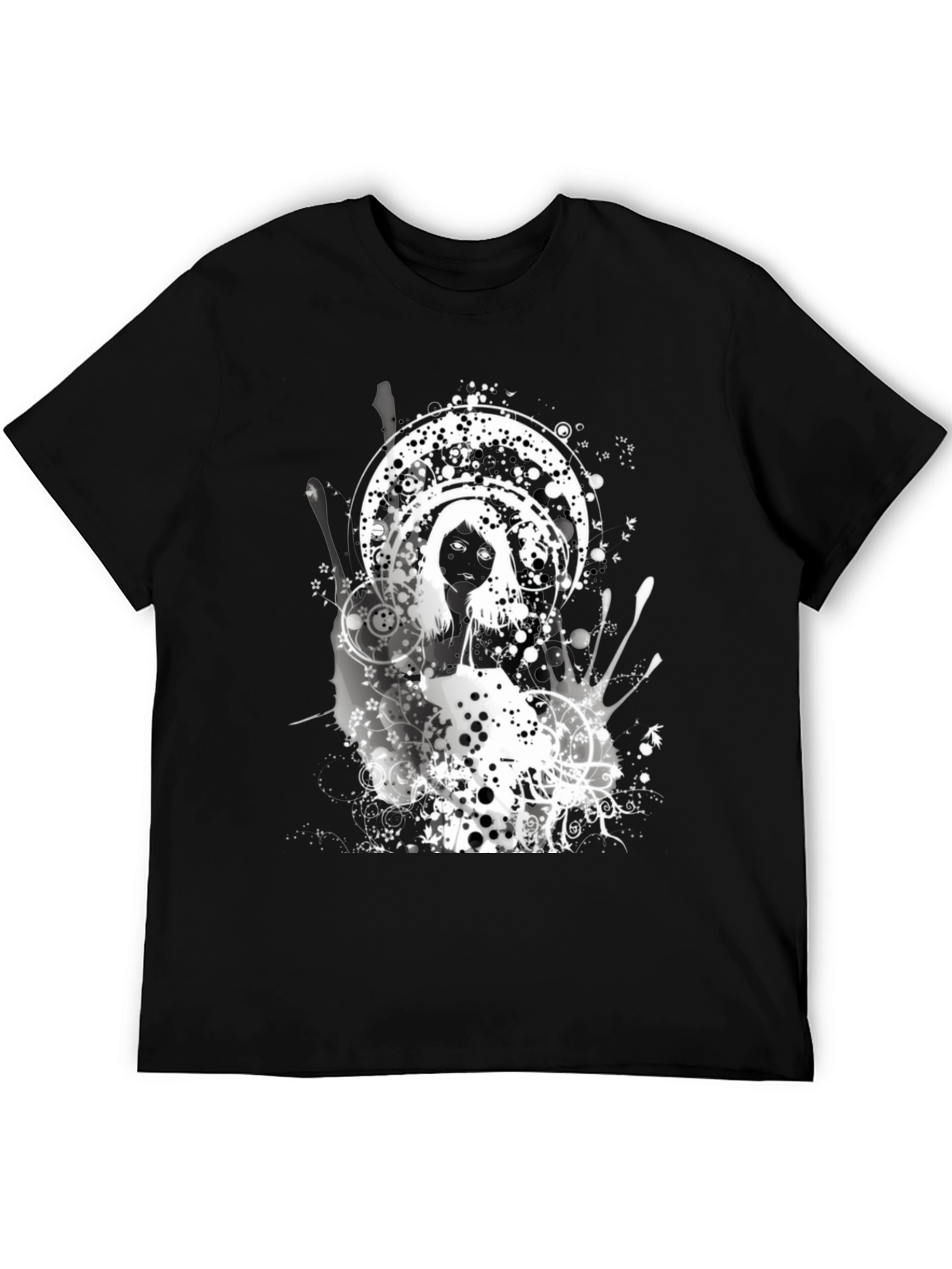 Abstract Graphic Print Black Crew Neck Tee