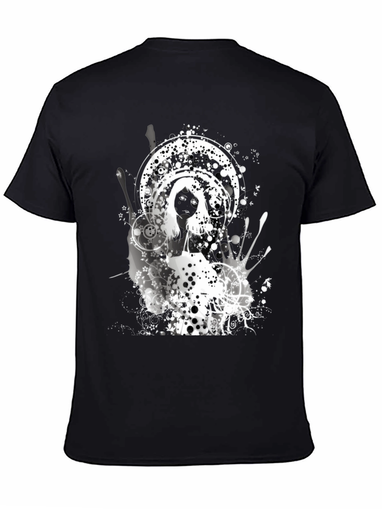 Abstract Graphic Print Black Crew Neck Tee