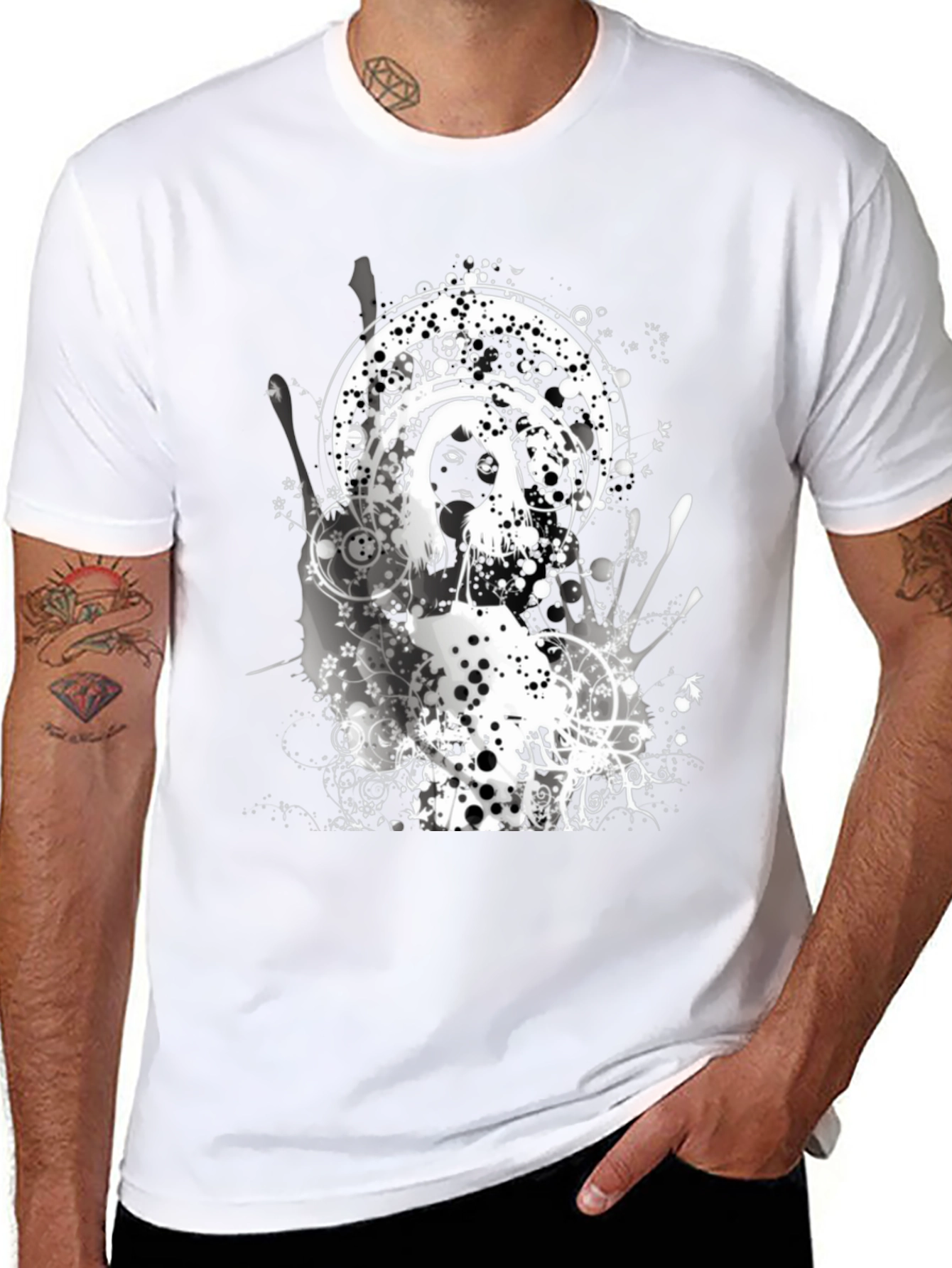 Abstract Graphic Print Black Crew Neck Tee