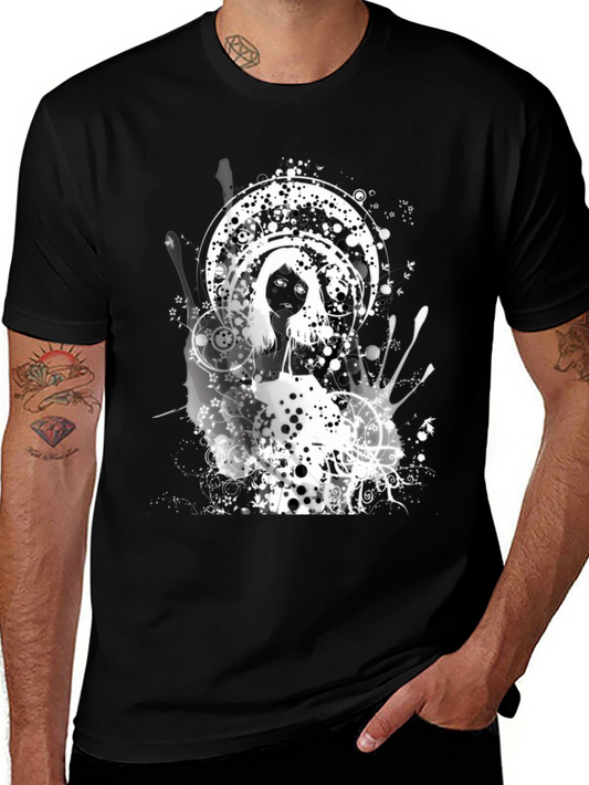 Abstract Graphic Print Black Crew Neck Tee