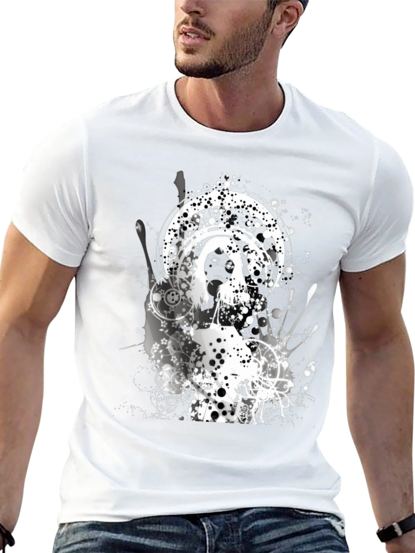 Abstract Graphic Print Black Crew Neck Tee